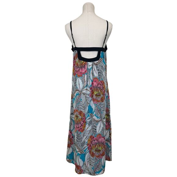 Trina Turk Floral Silk Long Midi Dress Spaghetti Strap Black White Aqua Size S - Picture 2 of 16
